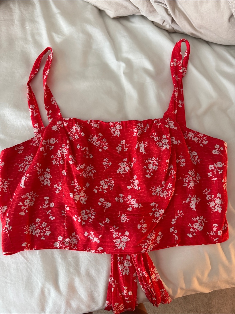 Lulu's Red Floral Tie-Back Crop Top